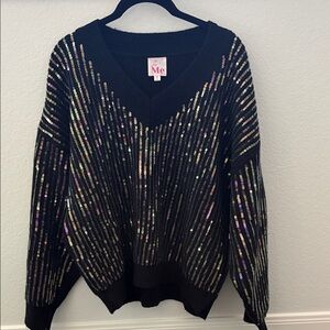 ME Makeover Essentials Black V-Neck Sweater with Sequins